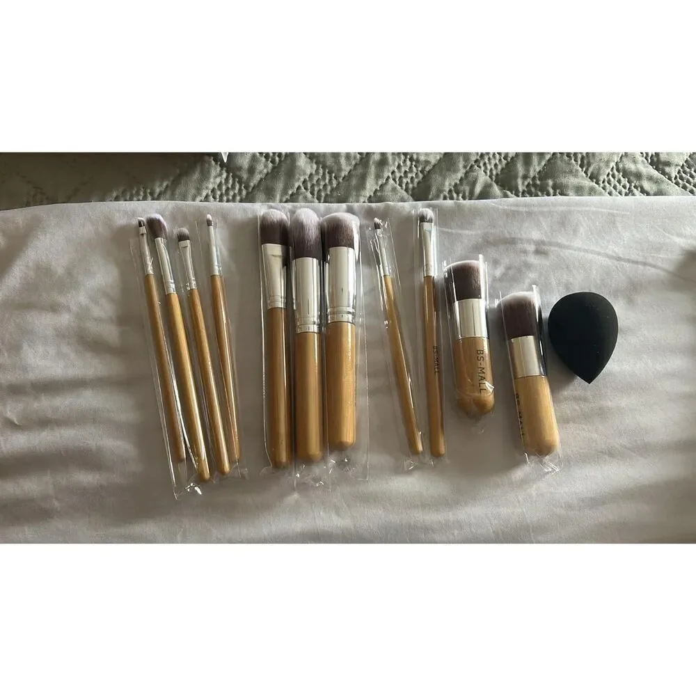 Bs-Mall 11Pcs Synthetic Kabuki Cosmetics Brushes  And Sponge With Organizer Bag